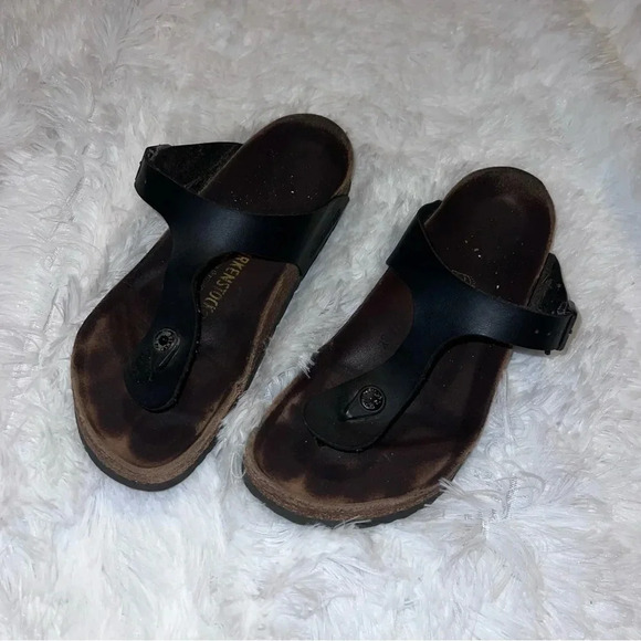 Birkenstock Black Thong Flip Style Sandals Size 39 Black Cork Slip ons - Picture 1 of 6